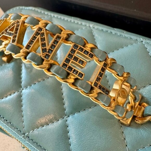 Chanel Logo Studded Top Handle Vanity Case/Bag Tiffany Blue - Picture 2 of 9